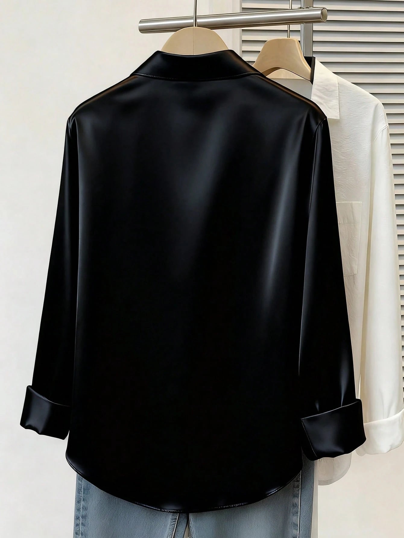 Plus Size Women's Fashion New Arrival Casual Satin Button-Up Shirt Spring