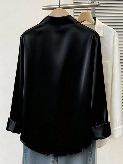 Plus Size Women's Fashion New Arrival Casual Satin Button-Up Shirt Spring