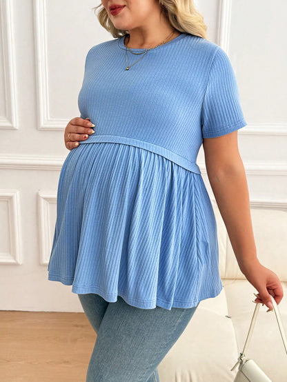 Plussiva Plus Size Maternity Casual Solid Color Short Sleeve Top, Summer