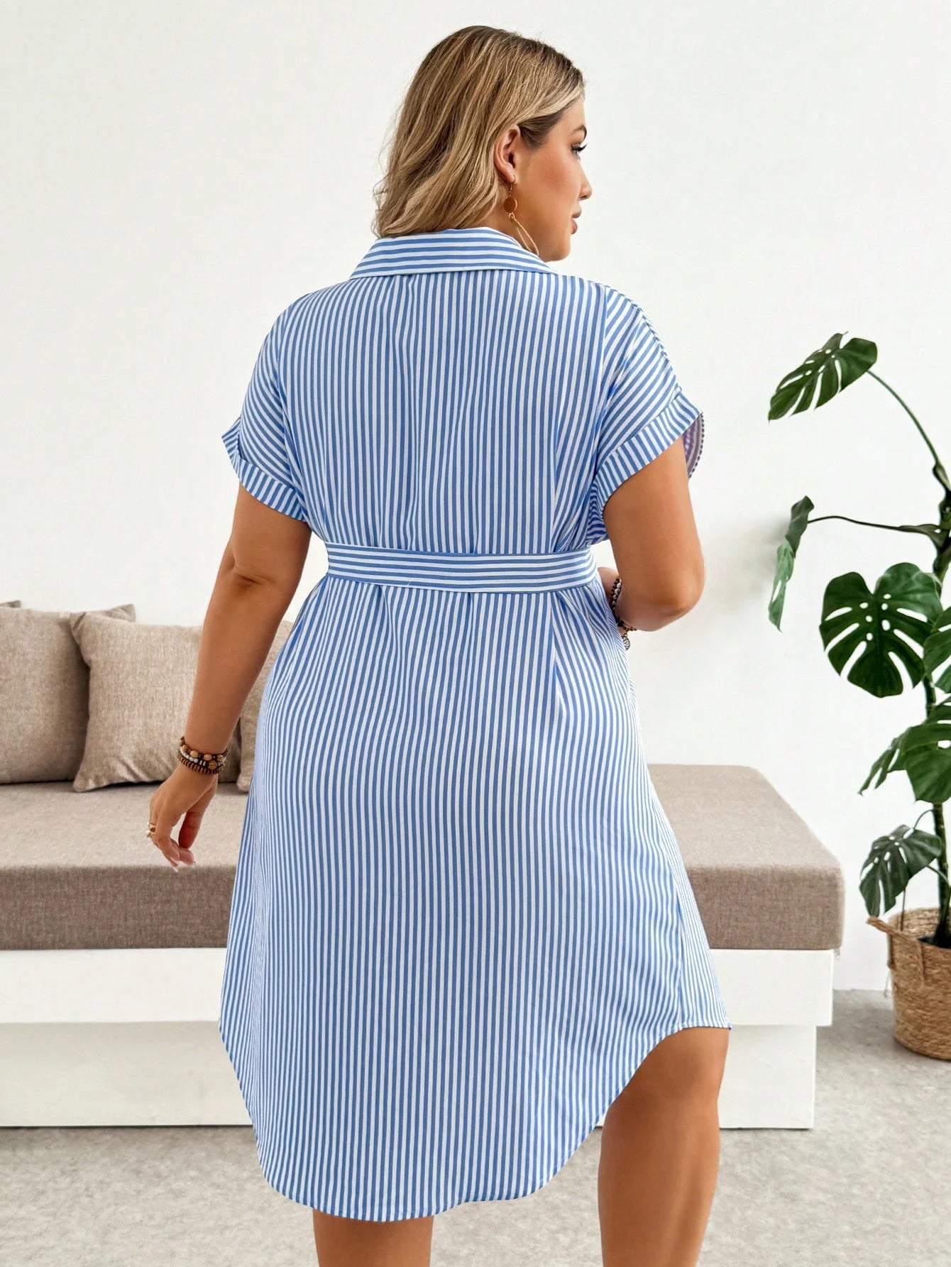 Plussiva Plus Size Maternity Striped Single-Breasted Tie-Waist Short Sleeve Casual Dress Beachwear Summer