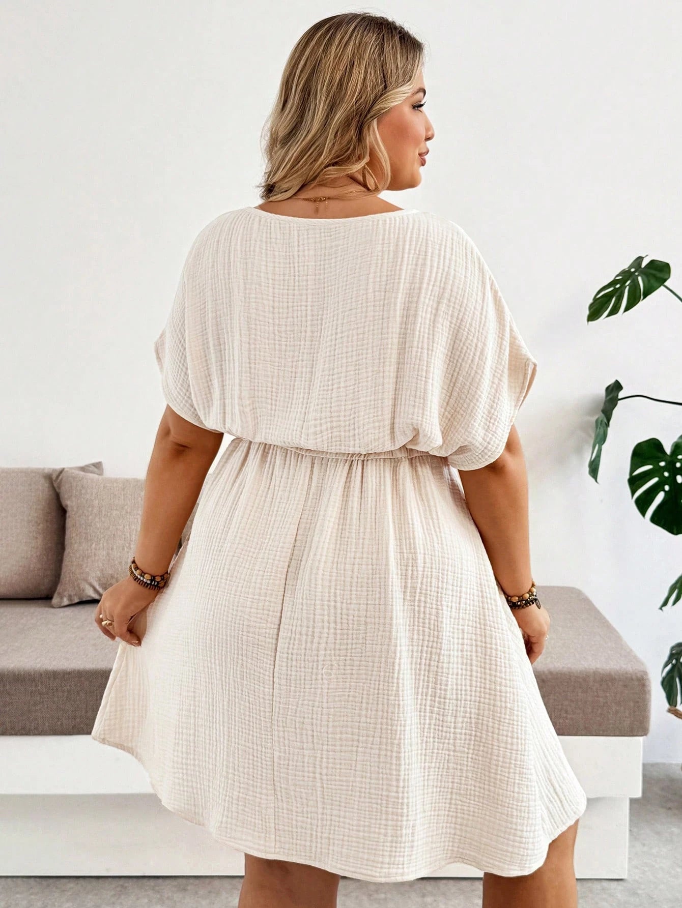 Plussiva Plus Size Pregnant Women's Solid Color Round Neck Batwing Sleeve Casual Dress Maternity Photoshoot Summer