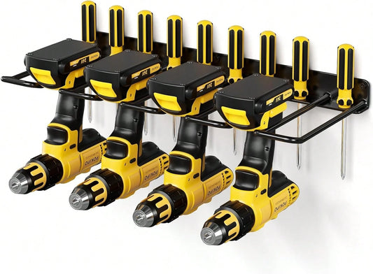 POKIPO Power Tool Organizer, 4 Drill Holder Wall Mount, Heavy Duty Garage Tool Organizer And Storage, Suitable Tool Rack For Tool Room, Workshop