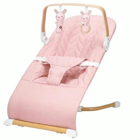 Portable Baby Bouncer Seat W/ Wooden Bar For Babies 0-12 Months, 3 Modes Of Use With Rocker And Stationary Options, Infant Rocker Chair, Baby Swing, Comfort Rocking Chair For Newborn And Toddlers As A