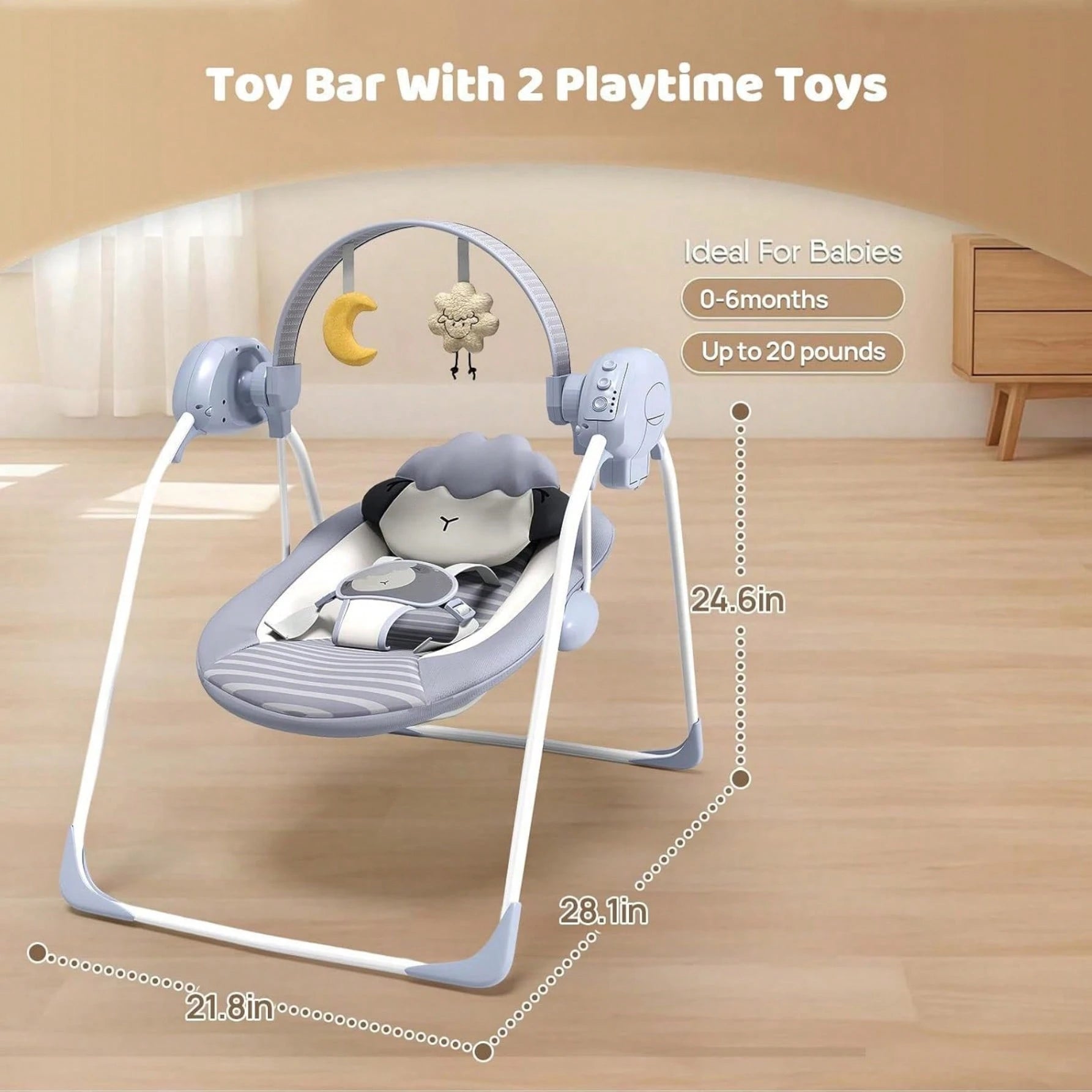 Portable Baby Swing,Baby Swings Foldable, Adjustable, Timer,For 0-9 Months Baby, 6-20 Pounds For Indoor And Outdoor As Halloween & Christmas Gifts