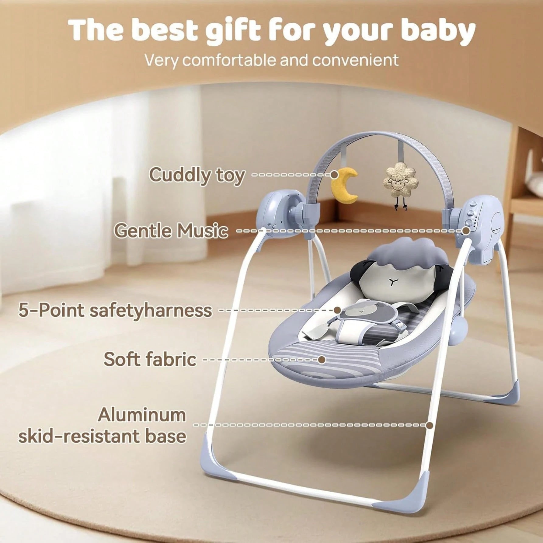 Portable Baby Swing,Baby Swings Foldable, Adjustable, Timer,For 0-9 Months Baby, 6-20 Pounds For Indoor And Outdoor As Halloween & Christmas Gifts
