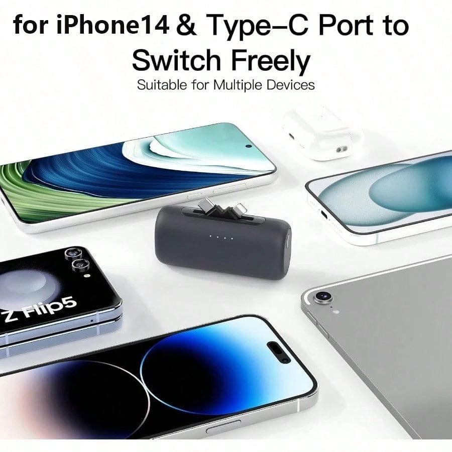 Portable Charger For IPhone With 2-In-1 Interface, 5000mAh Compact Power Bank, Compatible With IPhone 17/16/15/14/13/12/11 Series, S25/24/Android, Pink, Suitable For Summer Outdoor Travel/Camping And
