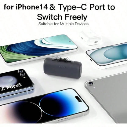 Portable Charger For IPhone With 2-In-1 Interface, 5000mAh Compact Power Bank, Compatible With IPhone 17/16/15/14/13/12/11 Series, S25/24/Android, Pink, Suitable For Summer Outdoor Travel/Camping And