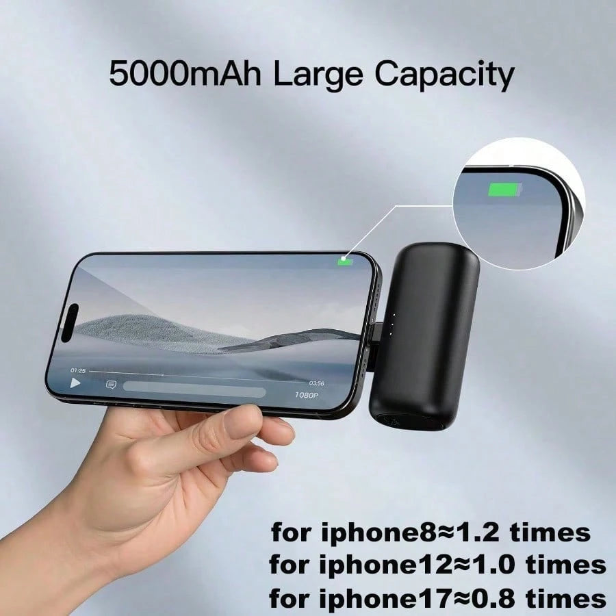 Portable Charger For IPhone With 2-In-1 Interface, 5000mAh Compact Power Bank, Compatible With IPhone 17/16/15/14/13/12/11 Series, S25/24/Android, Pink, Suitable For Summer Outdoor Travel/Camping And