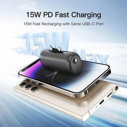 Portable Charger For IPhone With 2-In-1 Interface, 5000mAh Compact Power Bank, Compatible With IPhone 17/16/15/14/13/12/11 Series, S25/24/Android, Pink, Suitable For Summer Outdoor Travel/Camping And