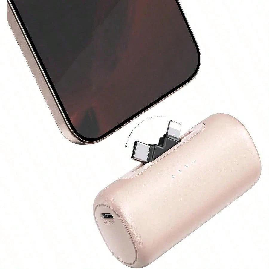 Portable Charger For IPhone With 2-In-1 Interface, 5000mAh Compact Power Bank, Compatible With IPhone 17/16/15/14/13/12/11 Series, S25/24/Android, Pink, Suitable For Summer Outdoor Travel/Camping And