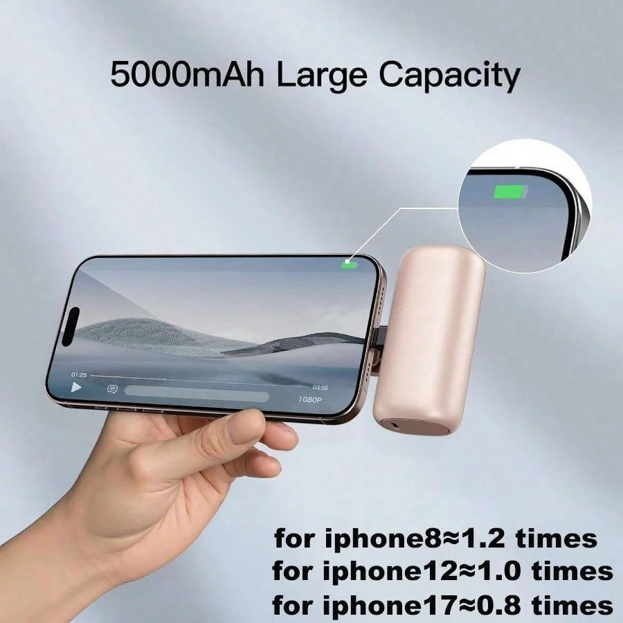 Portable Charger For IPhone With 2-In-1 Interface, 5000mAh Compact Power Bank, Compatible With IPhone 17/16/15/14/13/12/11 Series, S25/24/Android, Pink, Suitable For Summer Outdoor Travel/Camping And