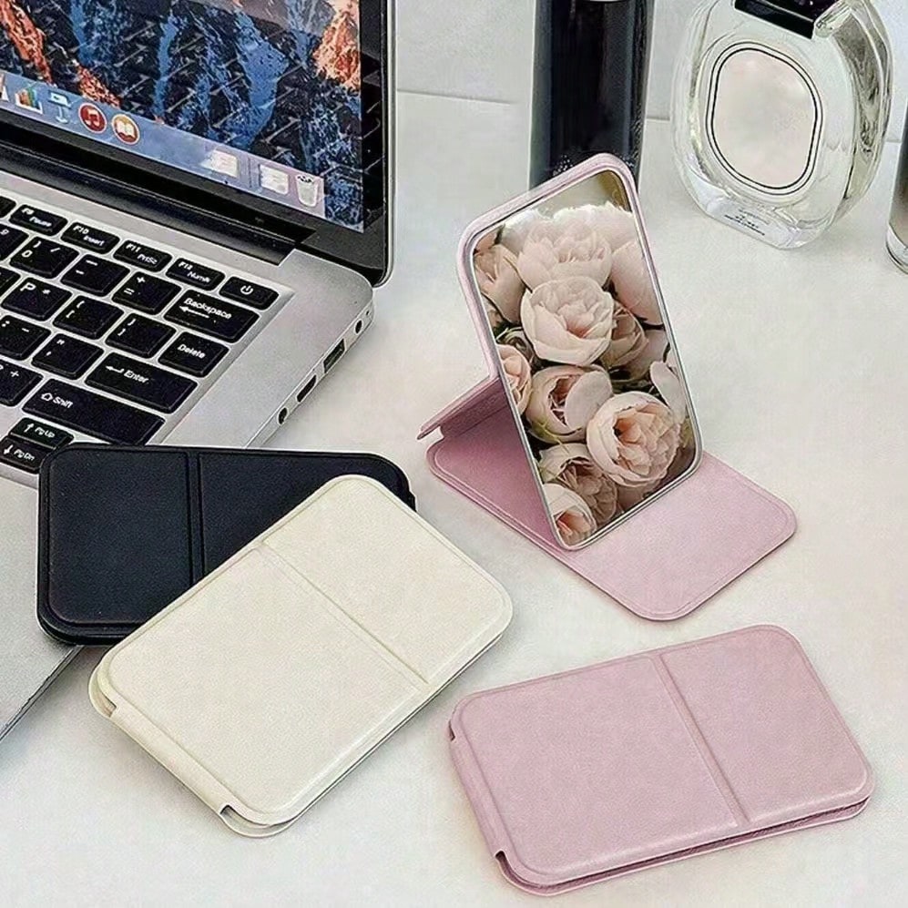 Portable Foldable PU Leather Makeup Mirrors- Perfect Travel Essentials, Easy Storage & Stylish Gift Choice For Christmas & Special Occasions,Mother's Day,Mom,Mother's Day Gift,Flower,Jewelry,Mother'