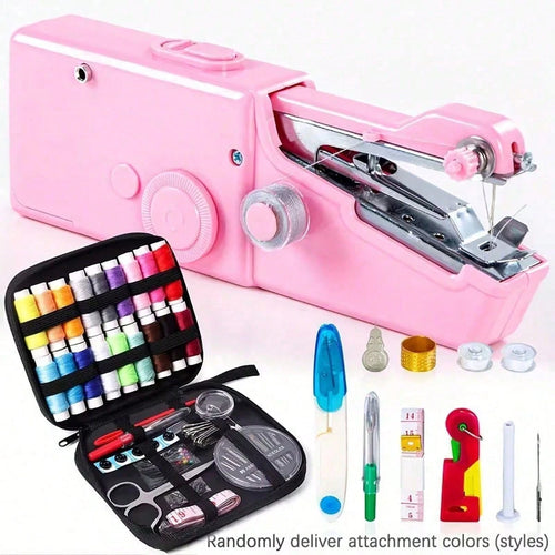 Portable Handheld Sewing Machine- Quick Sewing Mini Sewing Tool, White/Black, Compact Design With Adjustable Tension Knob And Presser Foot, Clothing Alterations| Handheld Sewing Device| Multifuncti