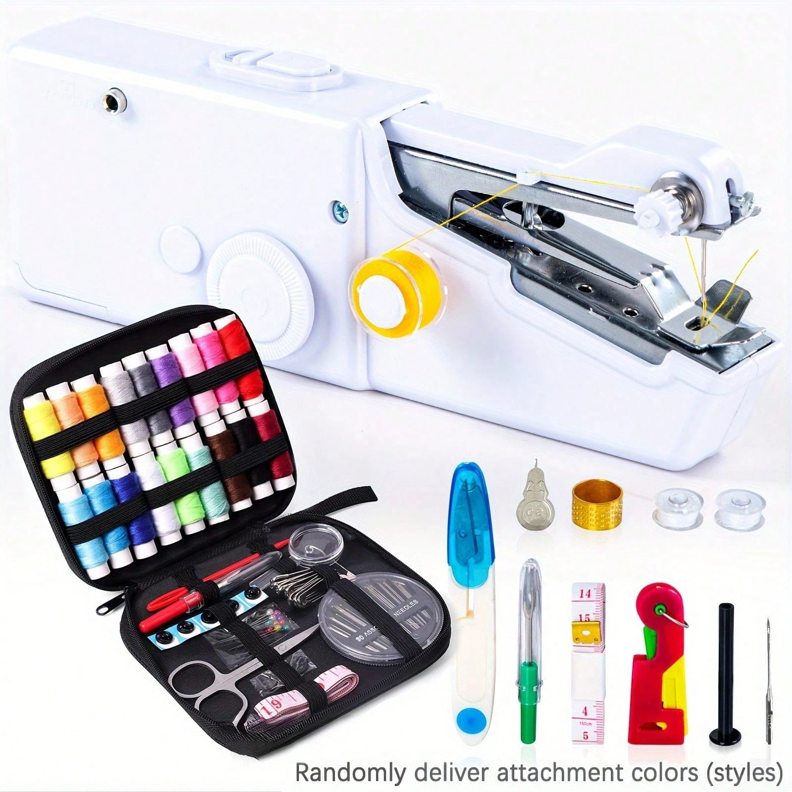 Portable Handheld Sewing Machine- Quick Sewing Mini Sewing Tool, White/Black, Compact Design With Adjustable Tension Knob And Presser Foot, Clothing Alterations| Handheld Sewing Device| Multifuncti