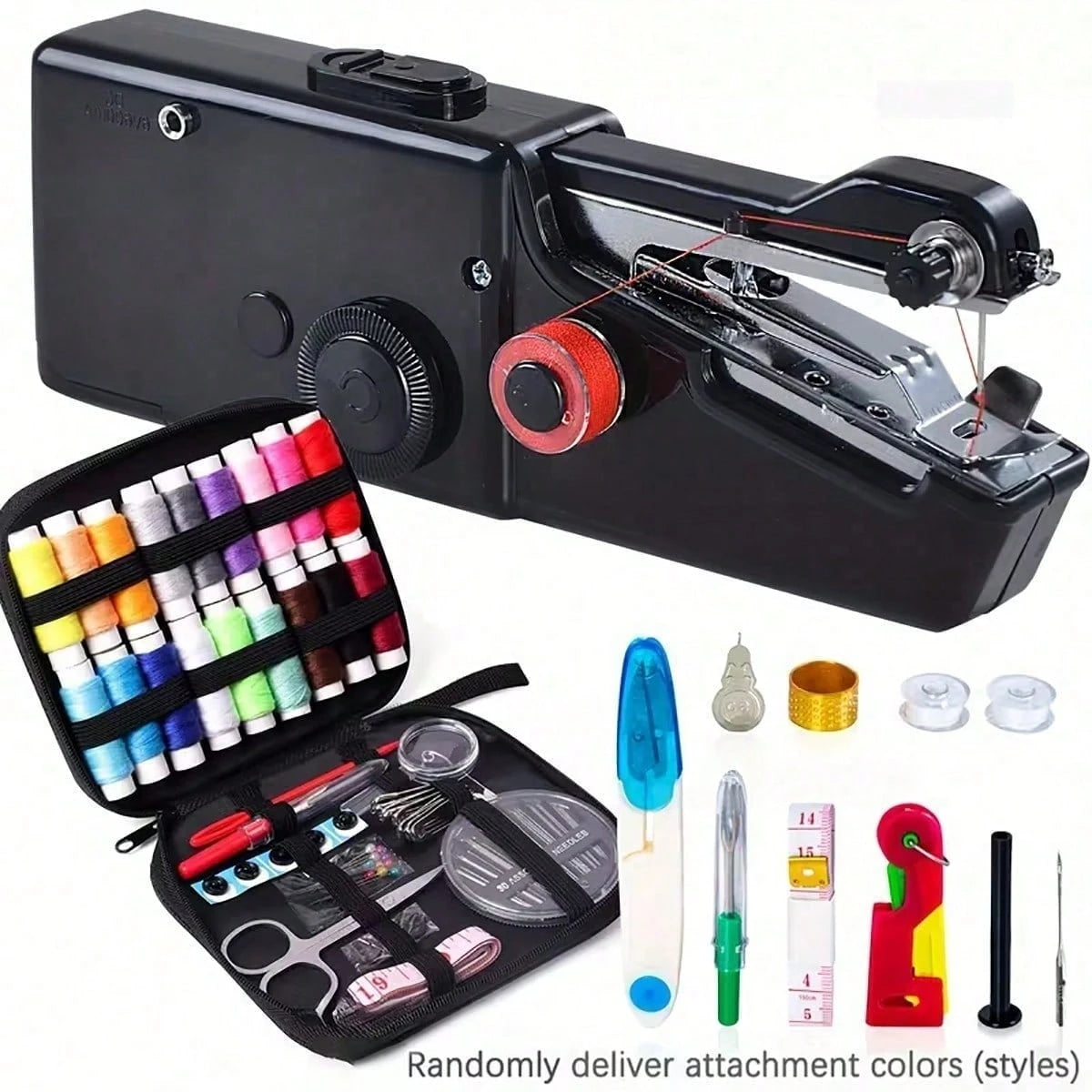 Portable Handheld Sewing Machine- Quick Sewing Mini Sewing Tool, White/Black, Compact Design With Adjustable Tension Knob And Presser Foot, Clothing Alterations| Handheld Sewing Device| Multifuncti