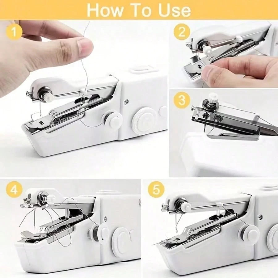 Portable Handheld Sewing Machine- Quick Sewing Mini Sewing Tool, White/Black, Compact Design With Adjustable Tension Knob And Presser Foot, Clothing Alterations| Handheld Sewing Device| Multifuncti