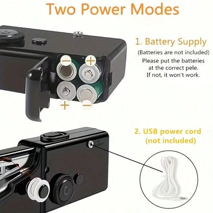 Portable Handheld Sewing Machine- Quick Sewing Mini Sewing Tool, White/Black, Compact Design With Adjustable Tension Knob And Presser Foot, Clothing Alterations| Handheld Sewing Device| Multifuncti