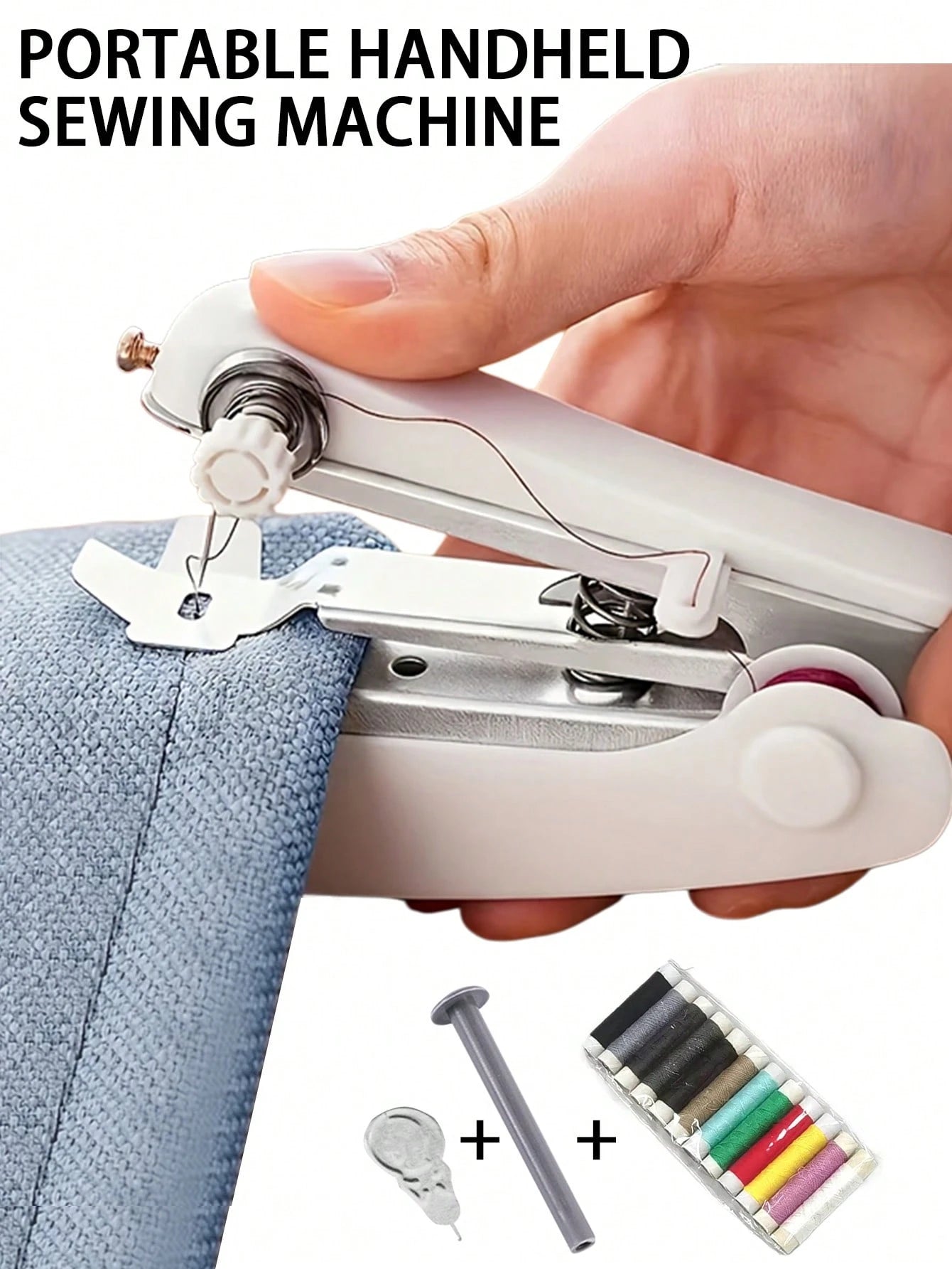 Portable Handheld Sewing Machine Set, Includes 1 Mini Portable Sewing Machine And 2 Rolls Of 12-Color Free Sewing Thread- Simple And Easy To Use For Home Handcraft Sewing