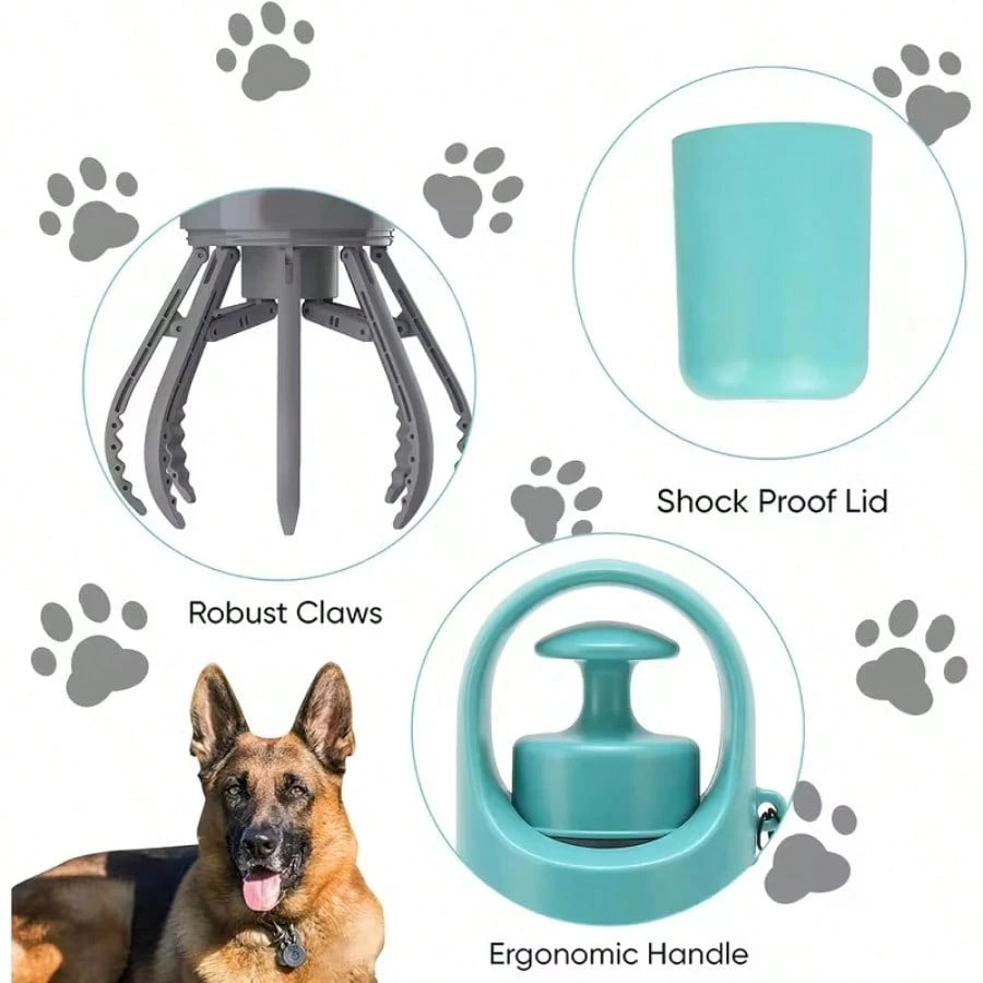 Portable Hands-Free Dog Poop Scooper, Includes 30 Poop Bags + 1 Poop Bag Dispenser (Random Color) + Leak-Proof Waste Container + 4 Anti-Lost Bells- Hands-Free Poop Cleaning Tool For Small, Medium, An