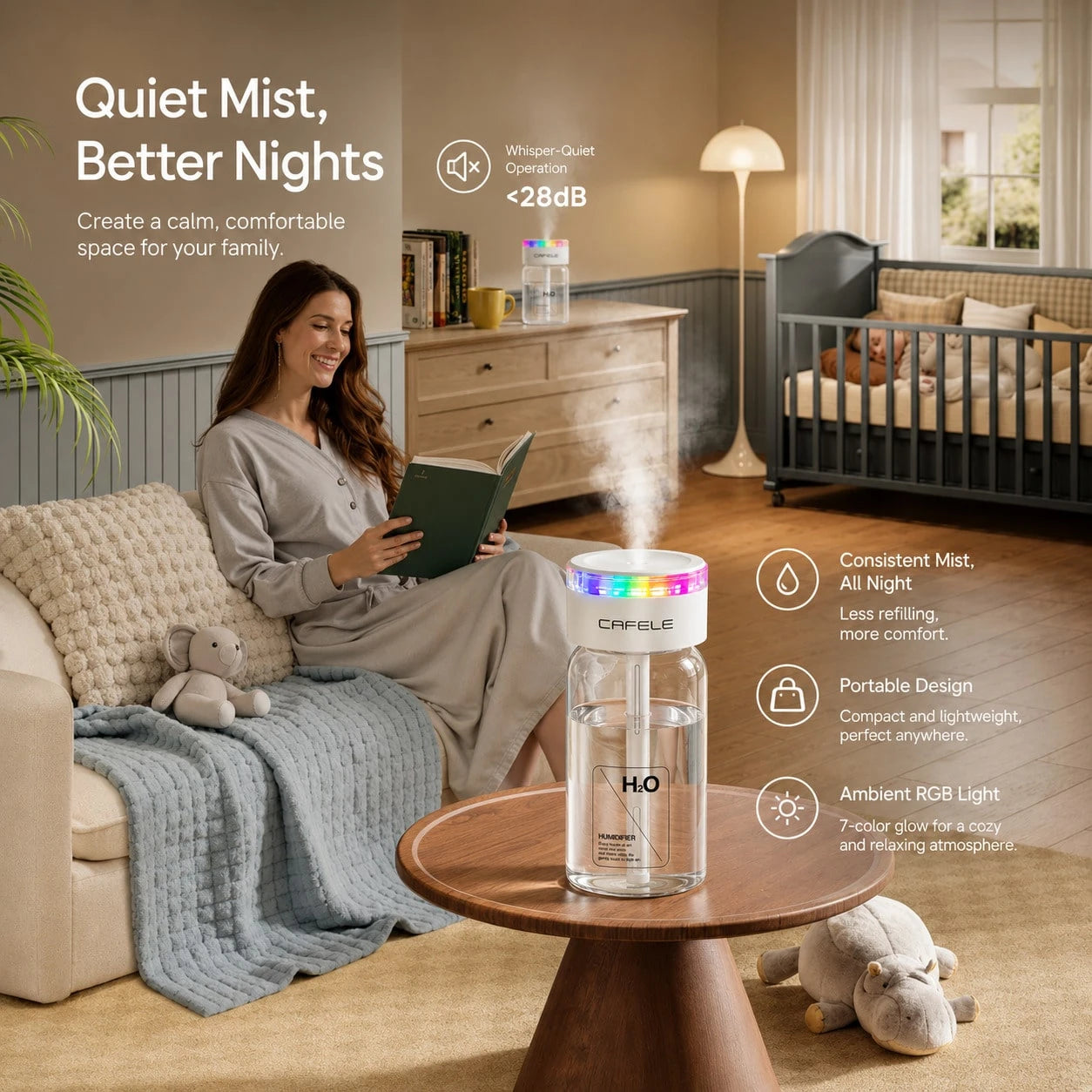 Portable Humidifier, Desktop USB Rechargeable Humidifier, Car Air Freshener, With Automatic Shut-Off Function, Quiet Operation, Desktop Air Humidifier Suitable For Travel, Office, Nursery, Outdoors, E
