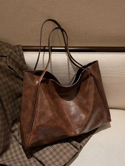 Portable Minimalist Shoulder Tote Bag Women's Minimalist Tote Bag, Large Capacity Shoulder Bag For Work, Artificial Leather Bag White-Collar Workers,Teacher Teachers' Day,Work,Business,Commute,Colleg