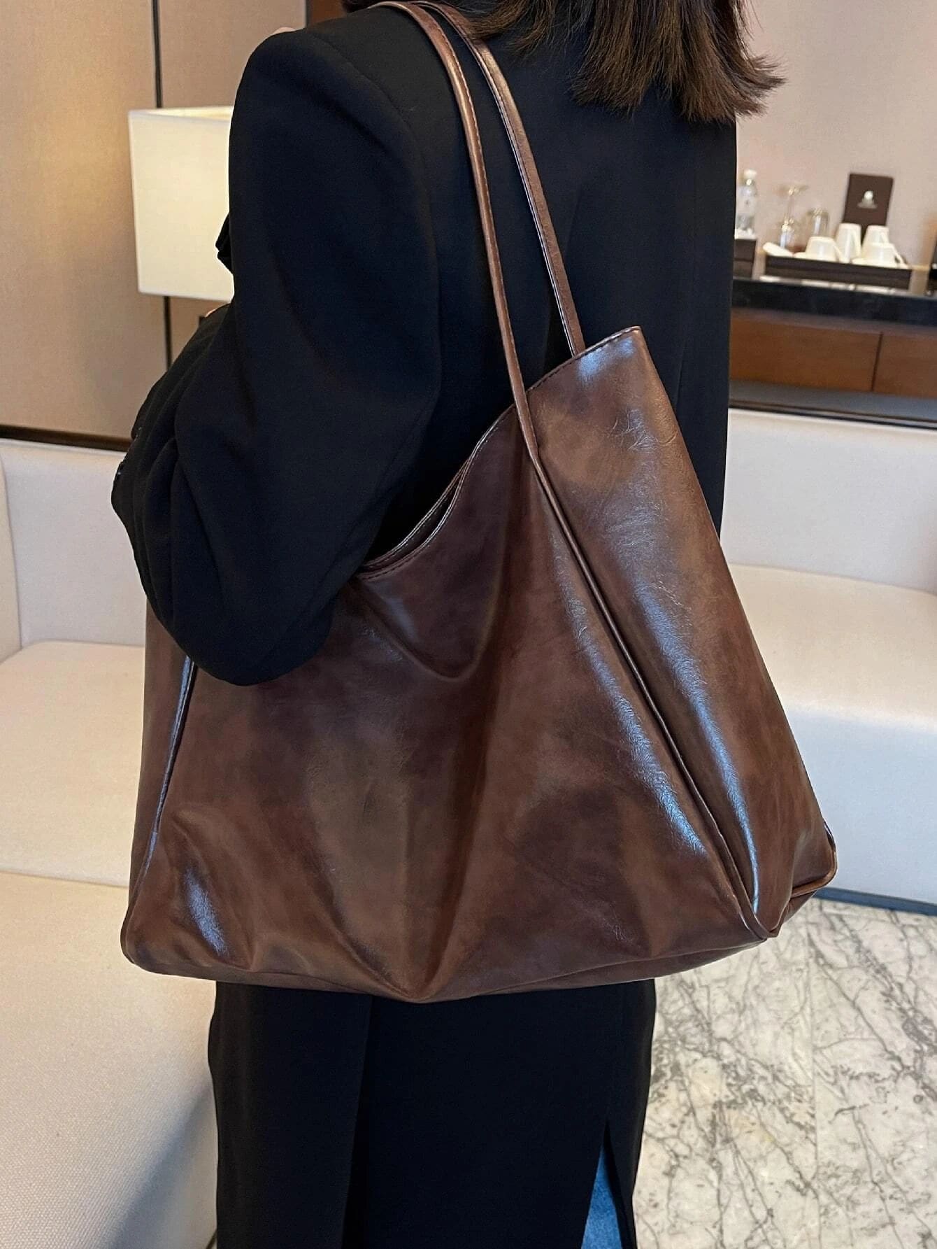 Portable Minimalist Shoulder Tote Bag Women's Minimalist Tote Bag, Large Capacity Shoulder Bag For Work, Artificial Leather Bag White-Collar Workers,Teacher Teachers' Day,Work,Business,Commute,Colleg
