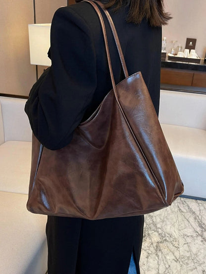 Portable Minimalist Shoulder Tote Bag Women's Minimalist Tote Bag, Large Capacity Shoulder Bag For Work, Artificial Leather Bag White-Collar Workers,Teacher Teachers' Day,Work,Business,Commute,Colleg
