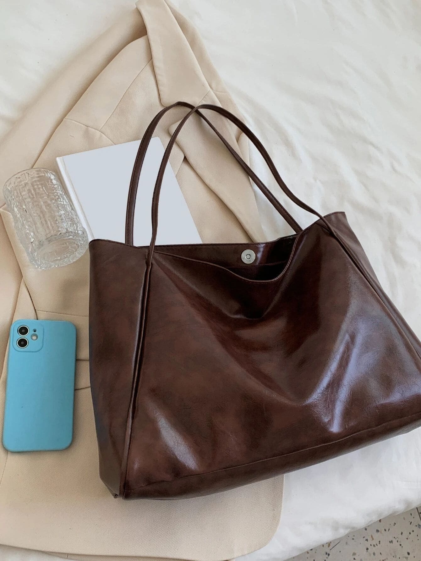 Portable Minimalist Shoulder Tote Bag Women's Minimalist Tote Bag, Large Capacity Shoulder Bag For Work, Artificial Leather Bag White-Collar Workers,Teacher Teachers' Day,Work,Business,Commute,Colleg