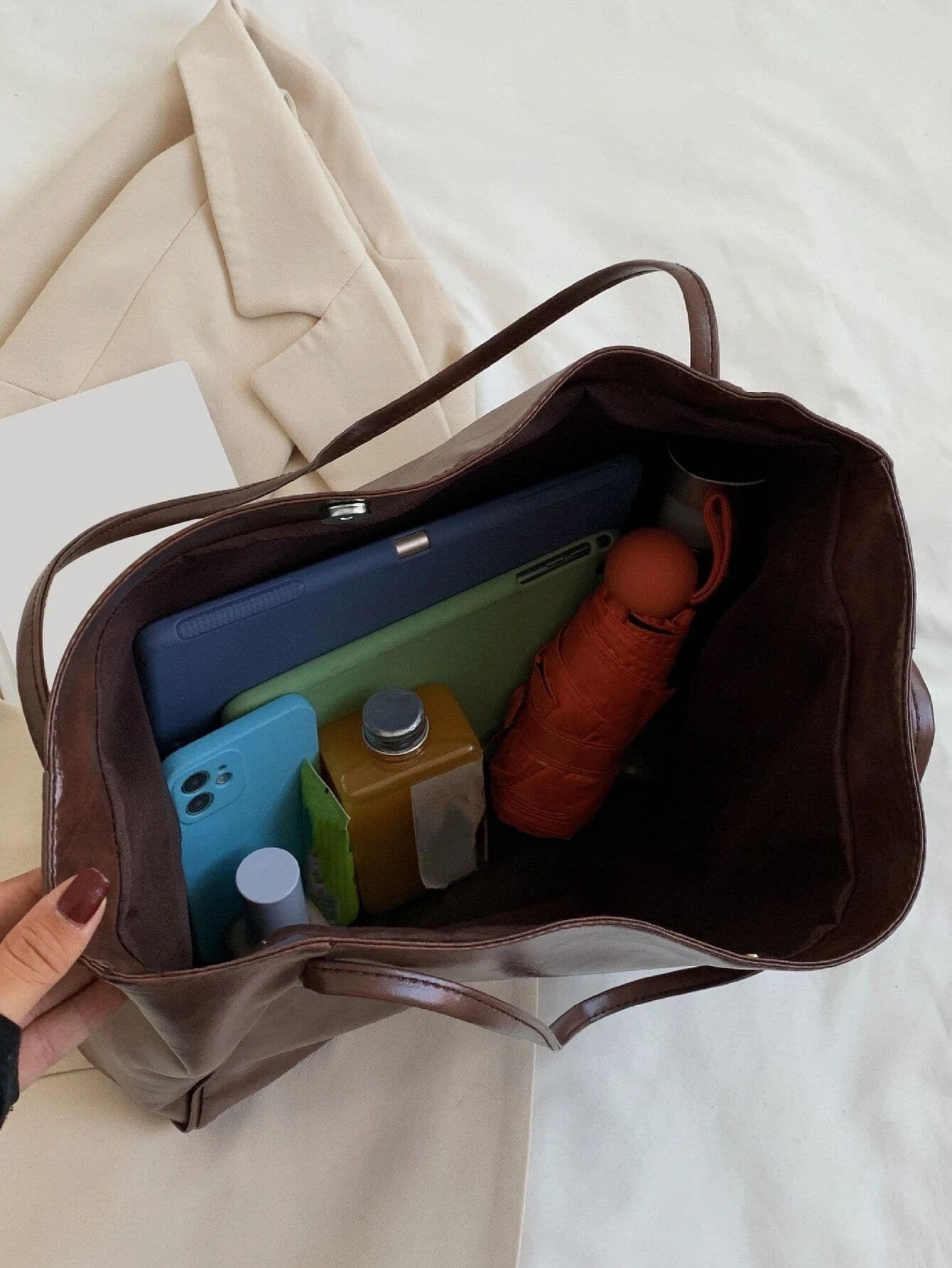 Portable Minimalist Shoulder Tote Bag Women's Minimalist Tote Bag, Large Capacity Shoulder Bag For Work, Artificial Leather Bag White-Collar Workers,Teacher Teachers' Day,Work,Business,Commute,Colleg