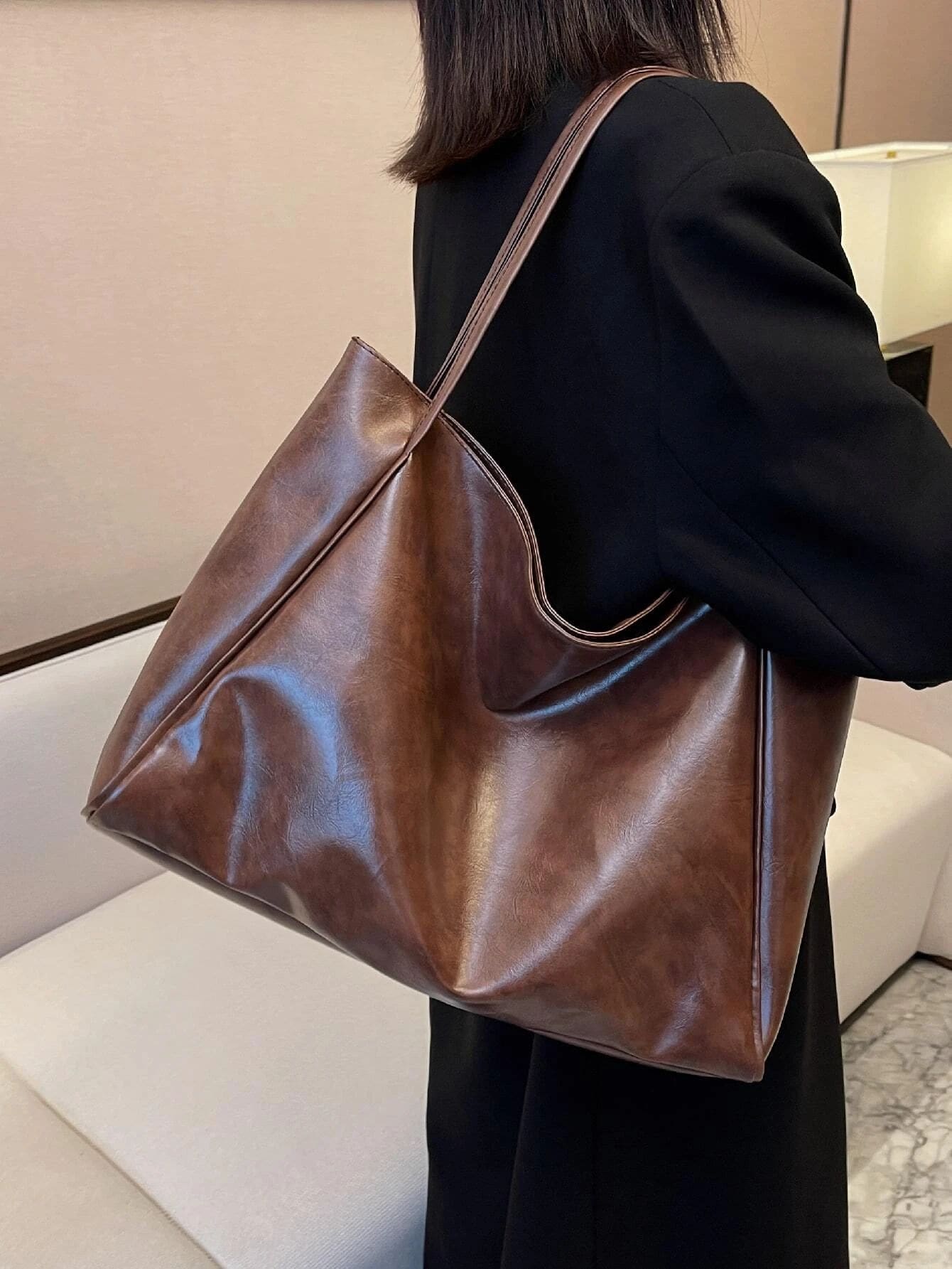 Portable Minimalist Shoulder Tote Bag Women's Minimalist Tote Bag, Large Capacity Shoulder Bag For Work, Artificial Leather Bag White-Collar Workers,Teacher Teachers' Day,Work,Business,Commute,Colleg