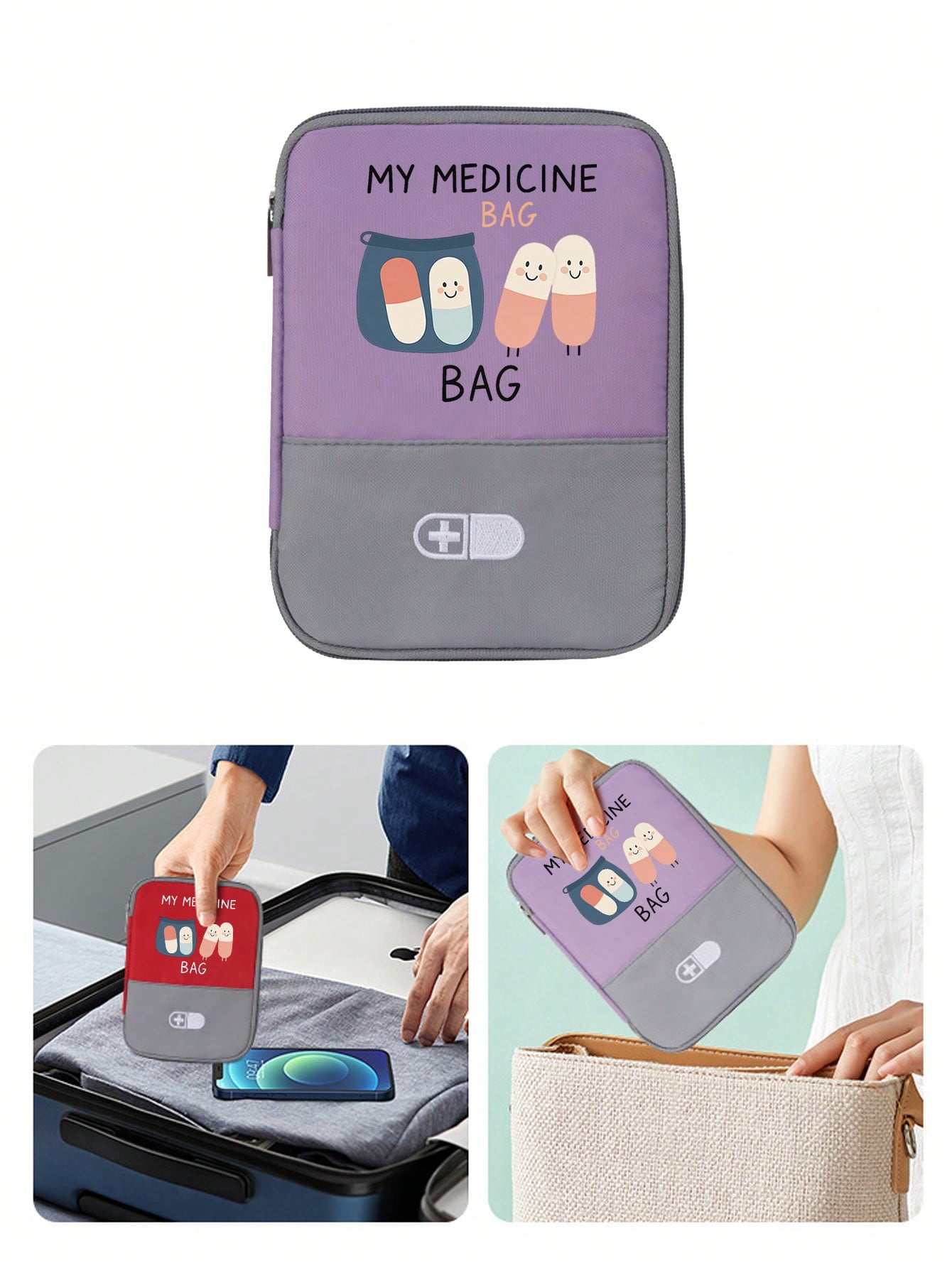 Portable "My Medicine Bag" Pill Pattern Medical Pouch, Compact First Aid Kit, Convenient Medical Storage Bag For Travel & Home Use, Small Medicine Bag, Emergency Pack, Multiple Colors Available, Essen