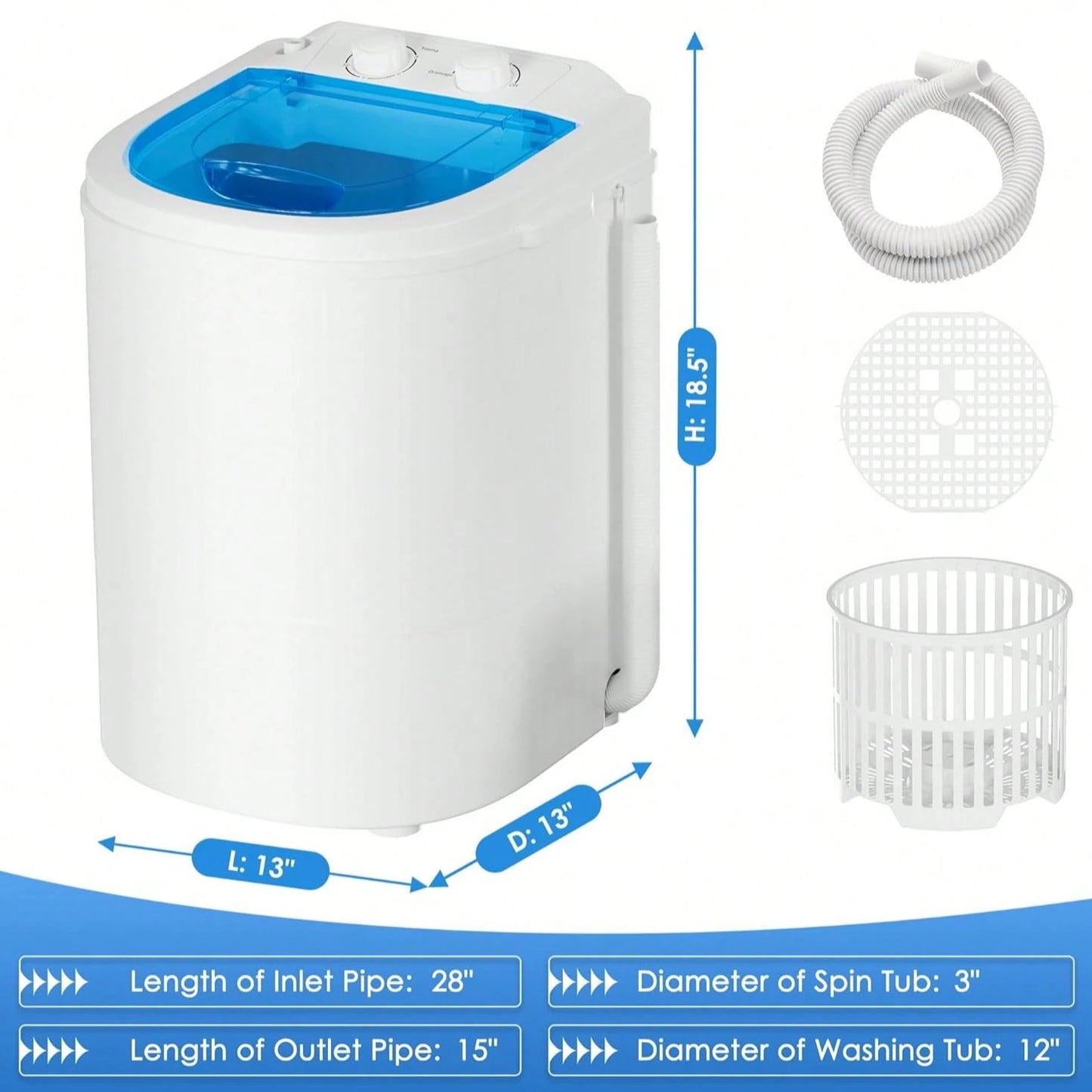 Portable Washing Machine, 5.5 Lbs Capacity, Compact Laundry Washer With Spin Tub & Drain Hose
