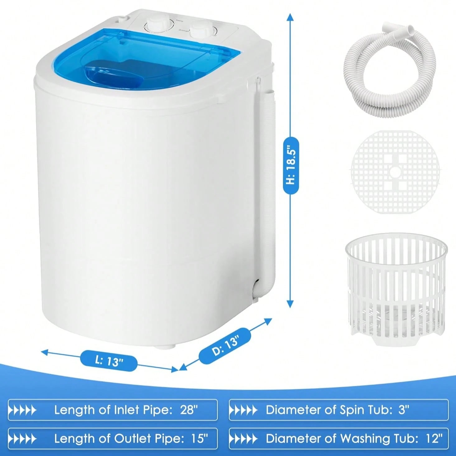 Portable Washing Machine, 5.5 Lbs Capacity, Compact Laundry Washer With Spin Tub & Drain Hose