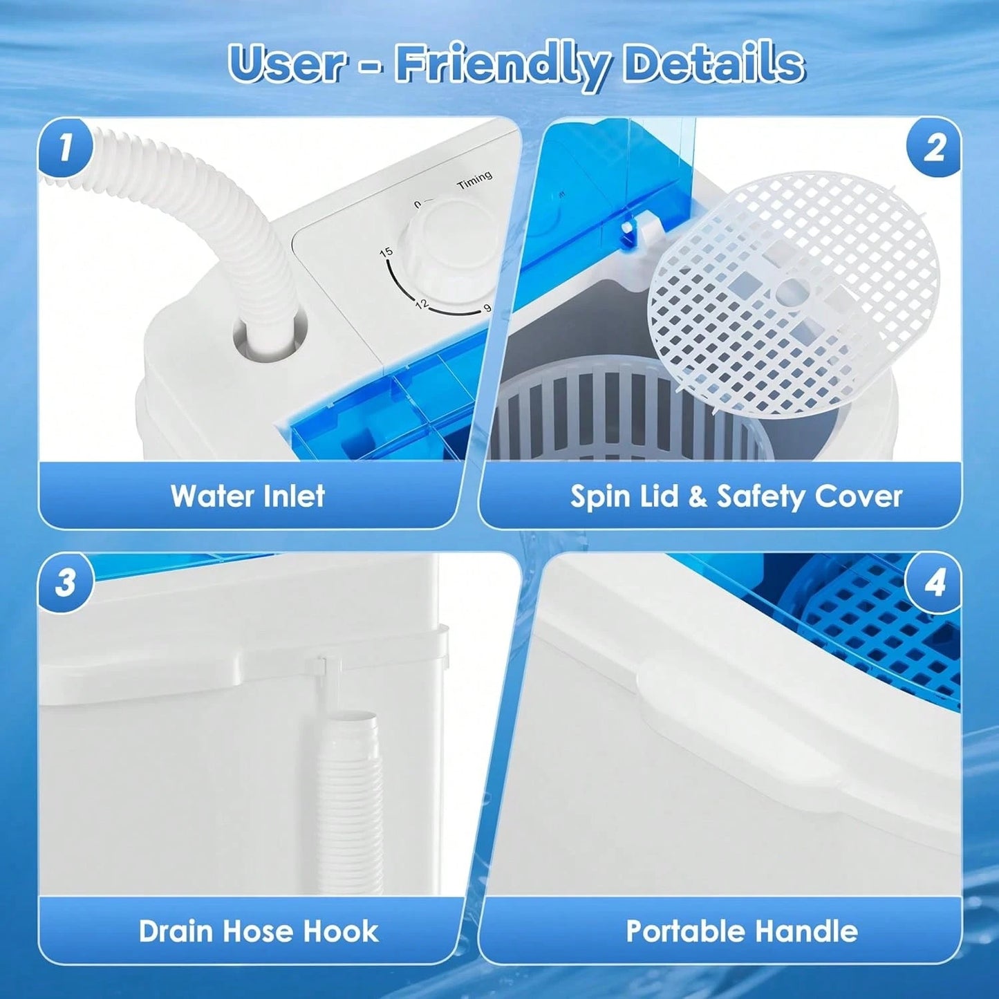 Portable Washing Machine, 5.5 Lbs Capacity, Compact Laundry Washer With Spin Tub & Drain Hose