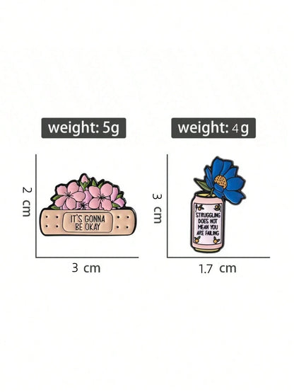 Positive Energy Enamel Badge Set, Healthy Mindset Flower Brooch, "Everything Will Be Alright" Lapel Pin, Lovely Spring Jewelry Gift For Women Gifts For Mother, Father, Graduation, And Teacher