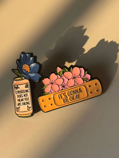 Positive Energy Enamel Badge Set, Healthy Mindset Flower Brooch, "Everything Will Be Alright" Lapel Pin, Lovely Spring Jewelry Gift For Women Gifts For Mother, Father, Graduation, And Teacher