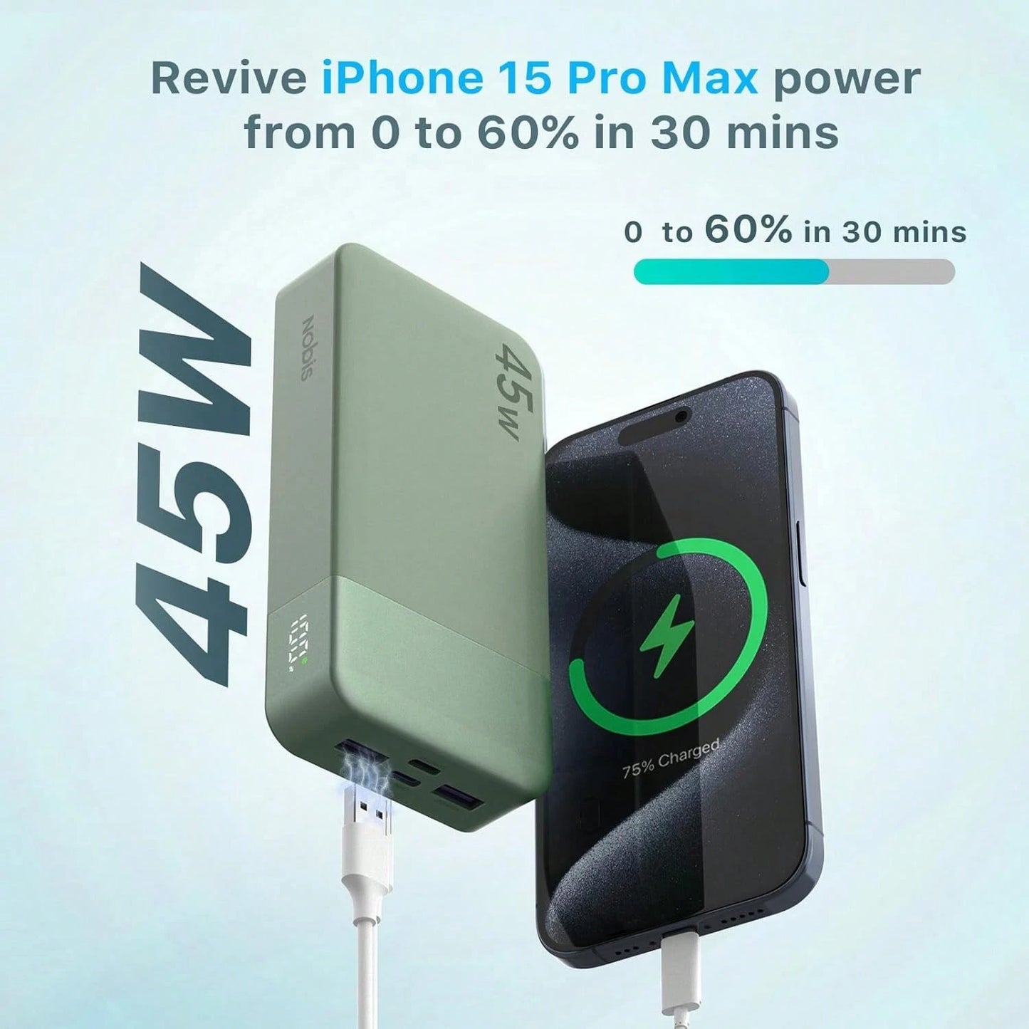 Power Bank, Portable Charger, 20000 MAh, 45 W, PD3.0, QC 4.0, Fast Charging Battery With LED Indicator, 2 USB-C, 2 USB-A For Apple Phone 17, Blue, Green For Apple Phone, Pad, Android Phone, Gifts For