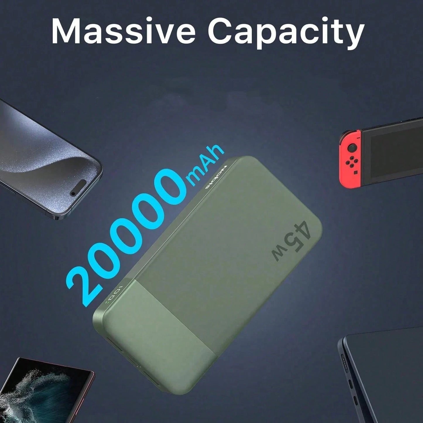 Power Bank, Portable Charger, 20000 MAh, 45 W, PD3.0, QC 4.0, Fast Charging Battery With LED Indicator, 2 USB-C, 2 USB-A For Apple Phone 17, Blue, Green For Apple Phone, Pad, Android Phone, Gifts For