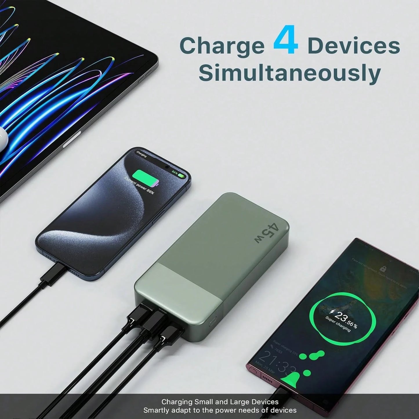 Power Bank, Portable Charger, 20000 MAh, 45 W, PD3.0, QC 4.0, Fast Charging Battery With LED Indicator, 2 USB-C, 2 USB-A For Apple Phone 17, Blue, Green For Apple Phone, Pad, Android Phone, Gifts For