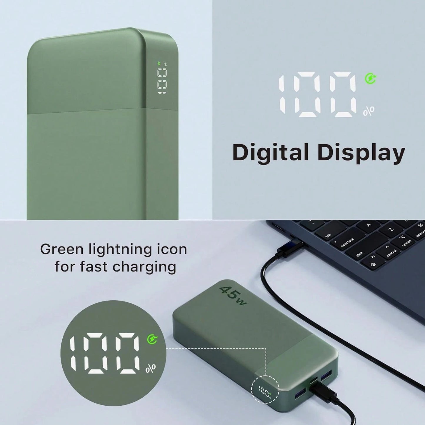 Power Bank, Portable Charger, 20000 MAh, 45 W, PD3.0, QC 4.0, Fast Charging Battery With LED Indicator, 2 USB-C, 2 USB-A For Apple Phone 17, Blue, Green For Apple Phone, Pad, Android Phone, Gifts For