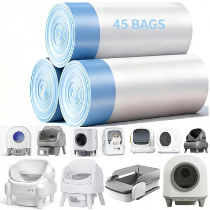 Pre-Separated Drawstring Cat Litter Bags 45Pcs, 26"*13" Universal Liner For 90% Cat Litter Boxes, Self-Cleaning Replacement Liners 3 Rolls 3-Month Use