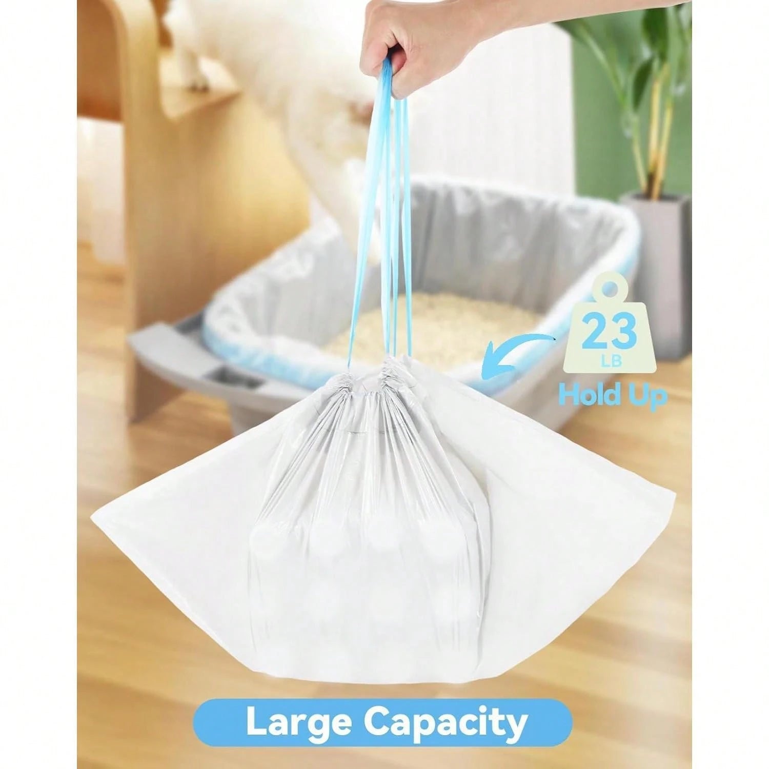 Pre-Separated Drawstring Cat Litter Bags 45Pcs, 26"*13" Universal Liner For 90% Cat Litter Boxes, Self-Cleaning Replacement Liners 3 Rolls 3-Month Use