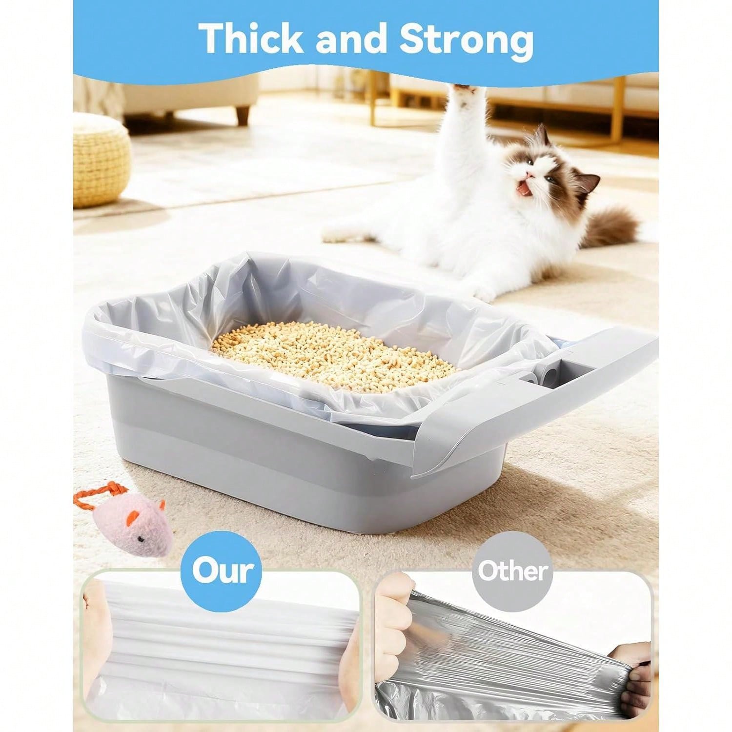 Pre-Separated Drawstring Cat Litter Bags 45Pcs, 26"*13" Universal Liner For 90% Cat Litter Boxes, Self-Cleaning Replacement Liners 3 Rolls 3-Month Use