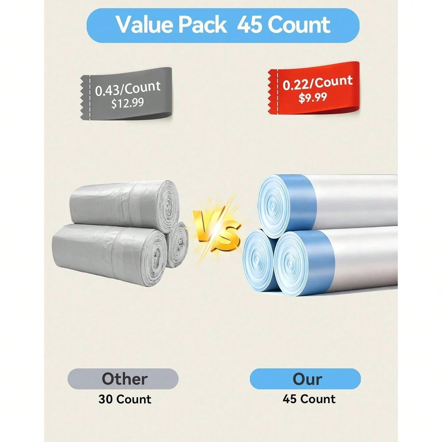 Pre-Separated Drawstring Cat Litter Bags 45Pcs, 26"*13" Universal Liner For 90% Cat Litter Boxes, Self-Cleaning Replacement Liners 3 Rolls 3-Month Use