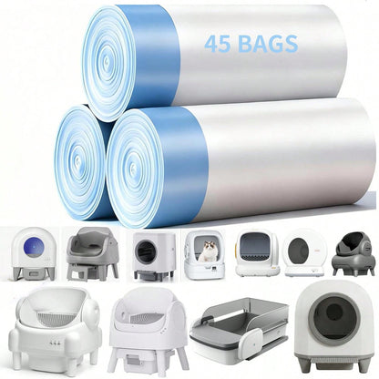 Pre-Separated Drawstring Cat Litter Bags 45Pcs, 26"*13" Universal Liner For 90% Cat Litter Boxes, Self-Cleaning Replacement Liners 3 Rolls 3-Month Use