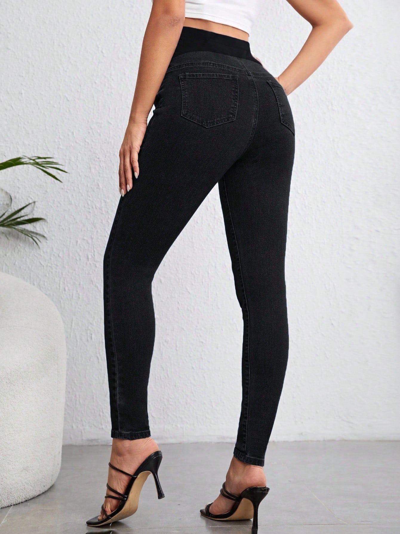 Pregnant Women Solid Color Simple Daily Denim Pants For Maternity Jeans