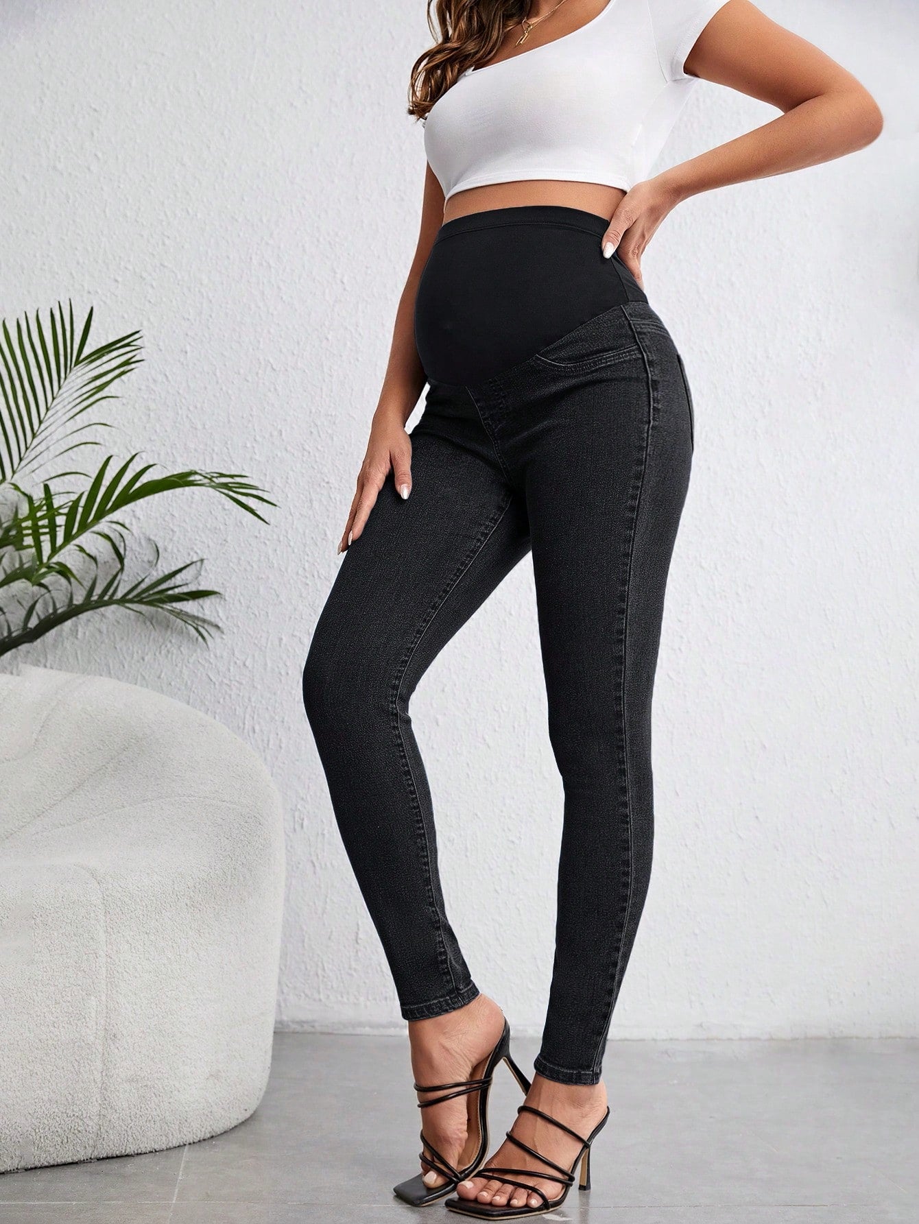 Pregnant Women Solid Color Simple Daily Denim Pants For Maternity Jeans
