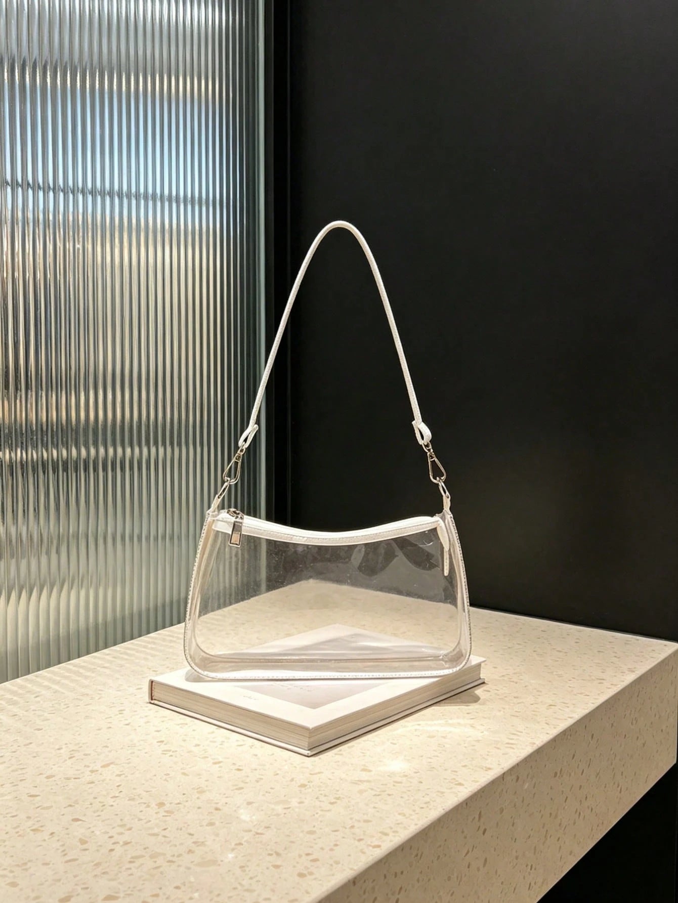 Premium Stitched Clear PVC Underarm Bag, Detachable Strap & Inner Zipper Pocket, Waterproof Stadium-Approved Shoulder Purse