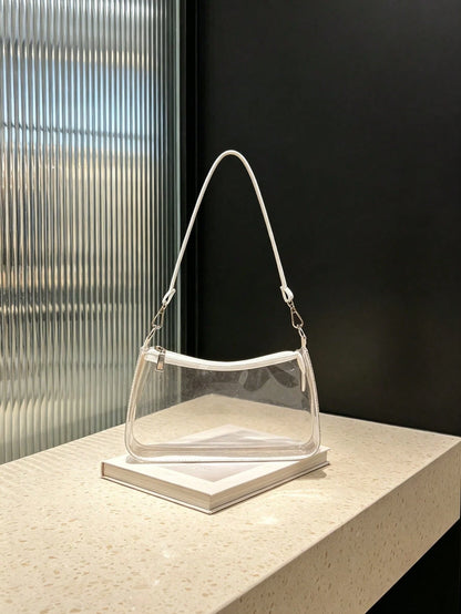 Premium Stitched Clear PVC Underarm Bag, Detachable Strap & Inner Zipper Pocket, Waterproof Stadium-Approved Shoulder Purse