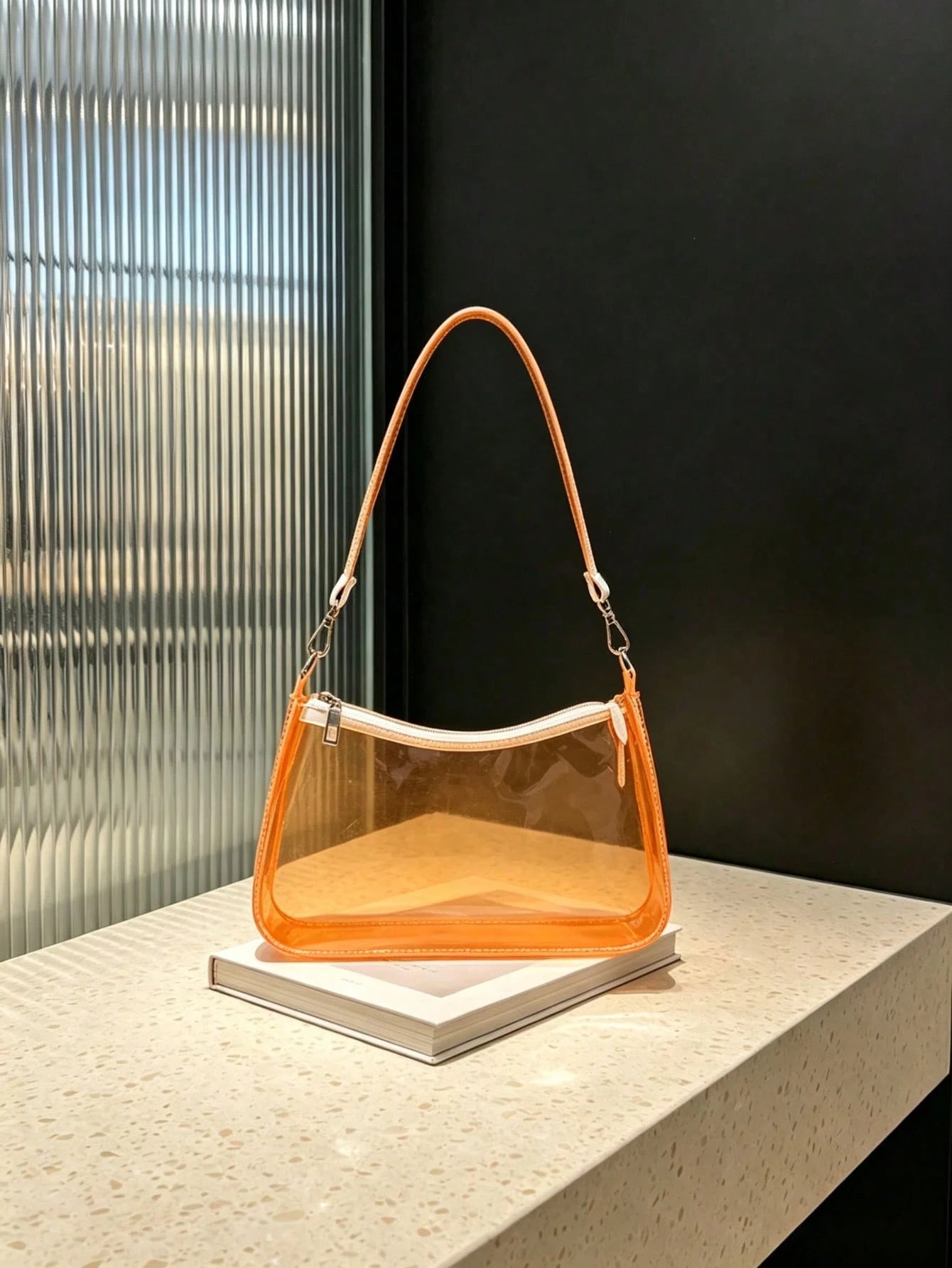 Premium Stitched Clear PVC Underarm Bag, Detachable Strap & Inner Zipper Pocket, Waterproof Stadium-Approved Shoulder Purse